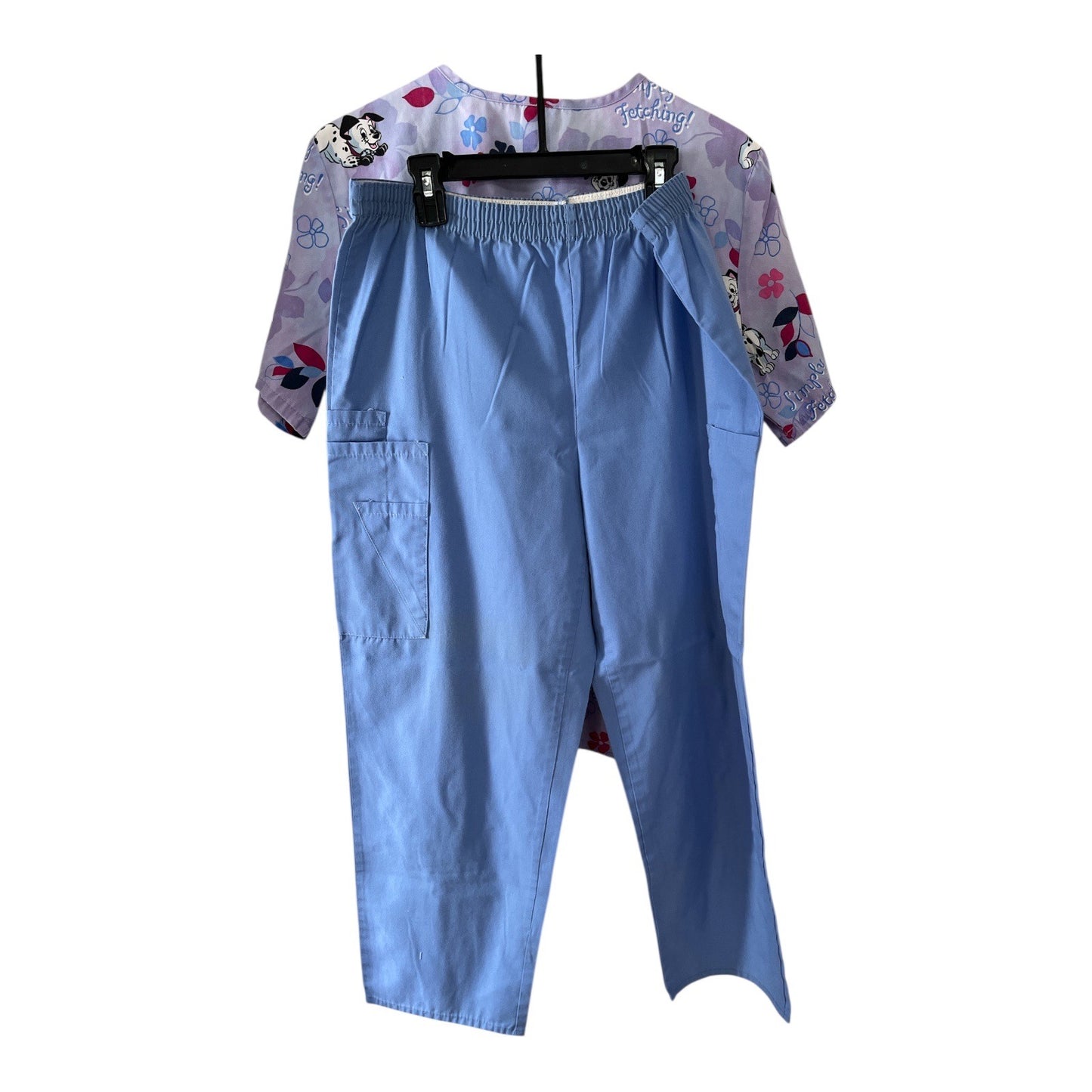 The Wonderful World of Disney Women’s Size Small Scrub Set – 101 Dalmatians “Simply Fetching” Top & Blue Pants