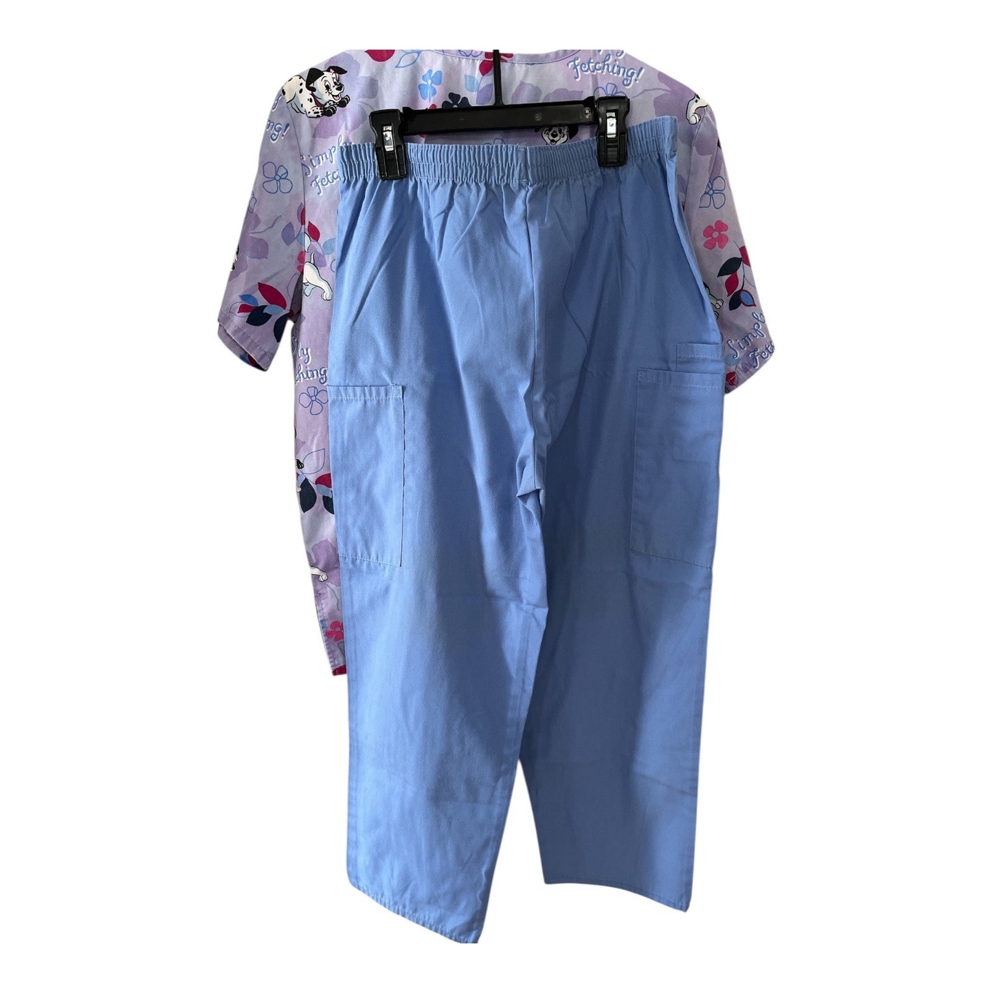 The Wonderful World of Disney Women’s Size Small Scrub Set – 101 Dalmatians “Simply Fetching” Top & Blue Pants