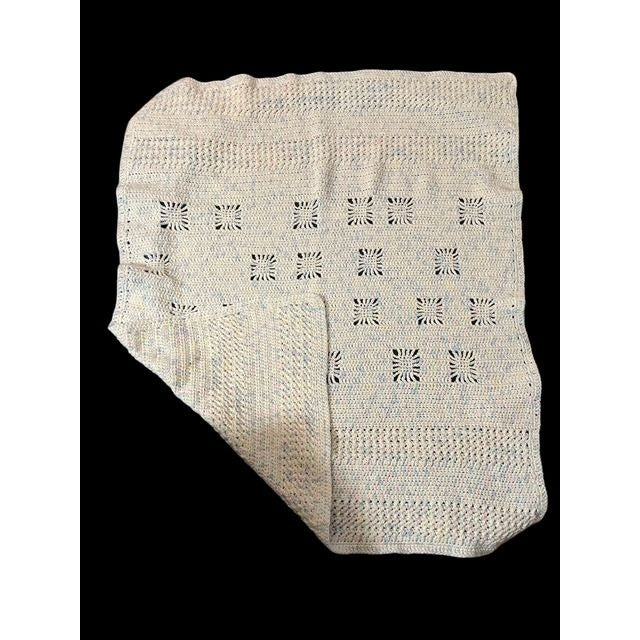 VTG Hand Crocheted Baby Blanket – Late 1990s to Early 2000s – Shimmering Pastel Yarn – 30 x 35 Inches – Starburst Pattern