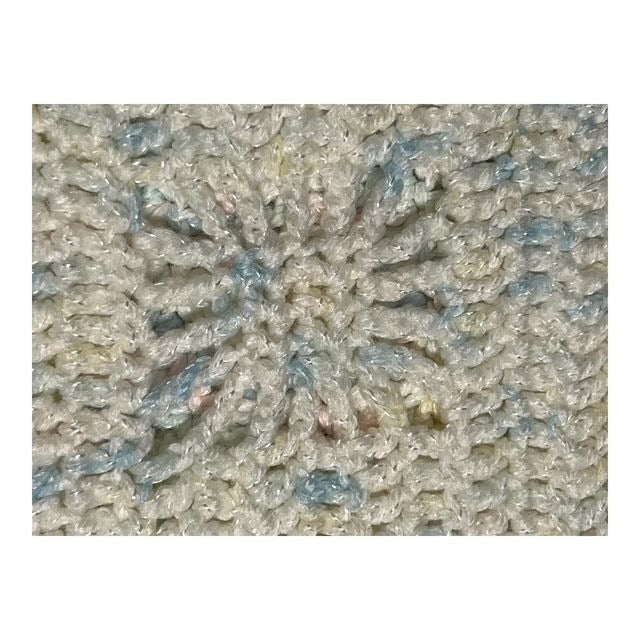 VTG Hand Crocheted Baby Blanket – Late 1990s to Early 2000s – Shimmering Pastel Yarn – 30 x 35 Inches – Starburst Pattern