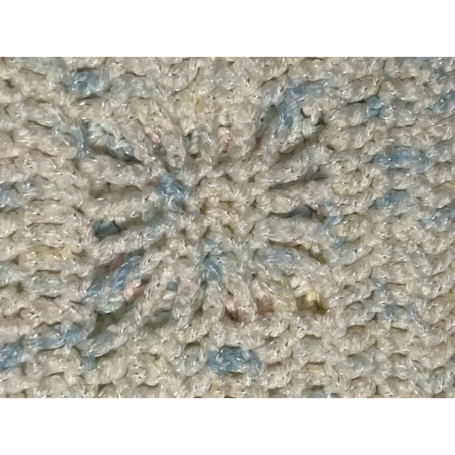 VTG Hand Crocheted Baby Blanket – Late 1990s to Early 2000s – Shimmering Pastel Yarn – 30 x 35 Inches – Starburst Pattern
