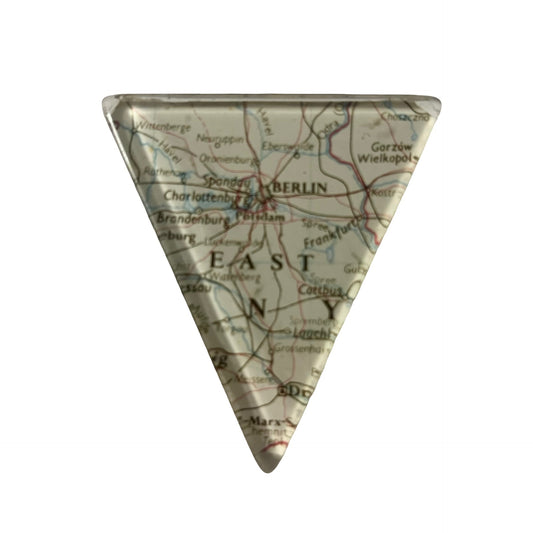 Vintage Map Attack Berlin East Germany Triangle Brooch Pin Blue Glitter Back