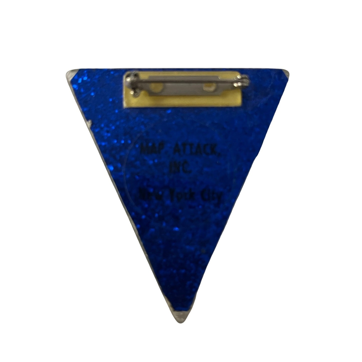 Vintage Map Attack Berlin East Germany Triangle Brooch Pin Blue Glitter Back