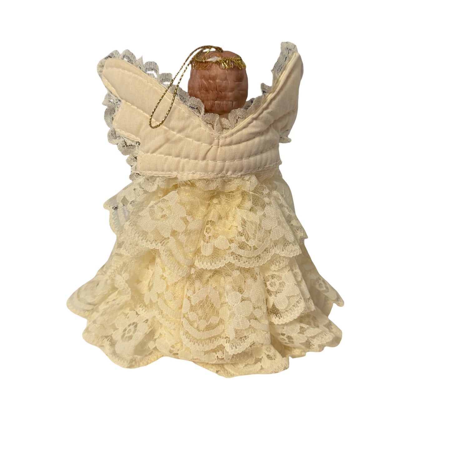 Vintage MidWest Taiwan Lace Angel Christmas Tree Ornament Cream Lace Dress 6 Inch
