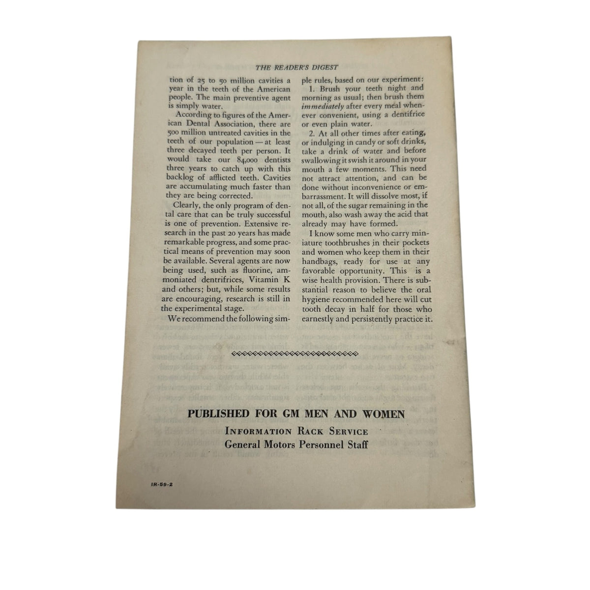 1958 Reader's Digest Five Helps to Better Health General Motors GM Employee Booklet