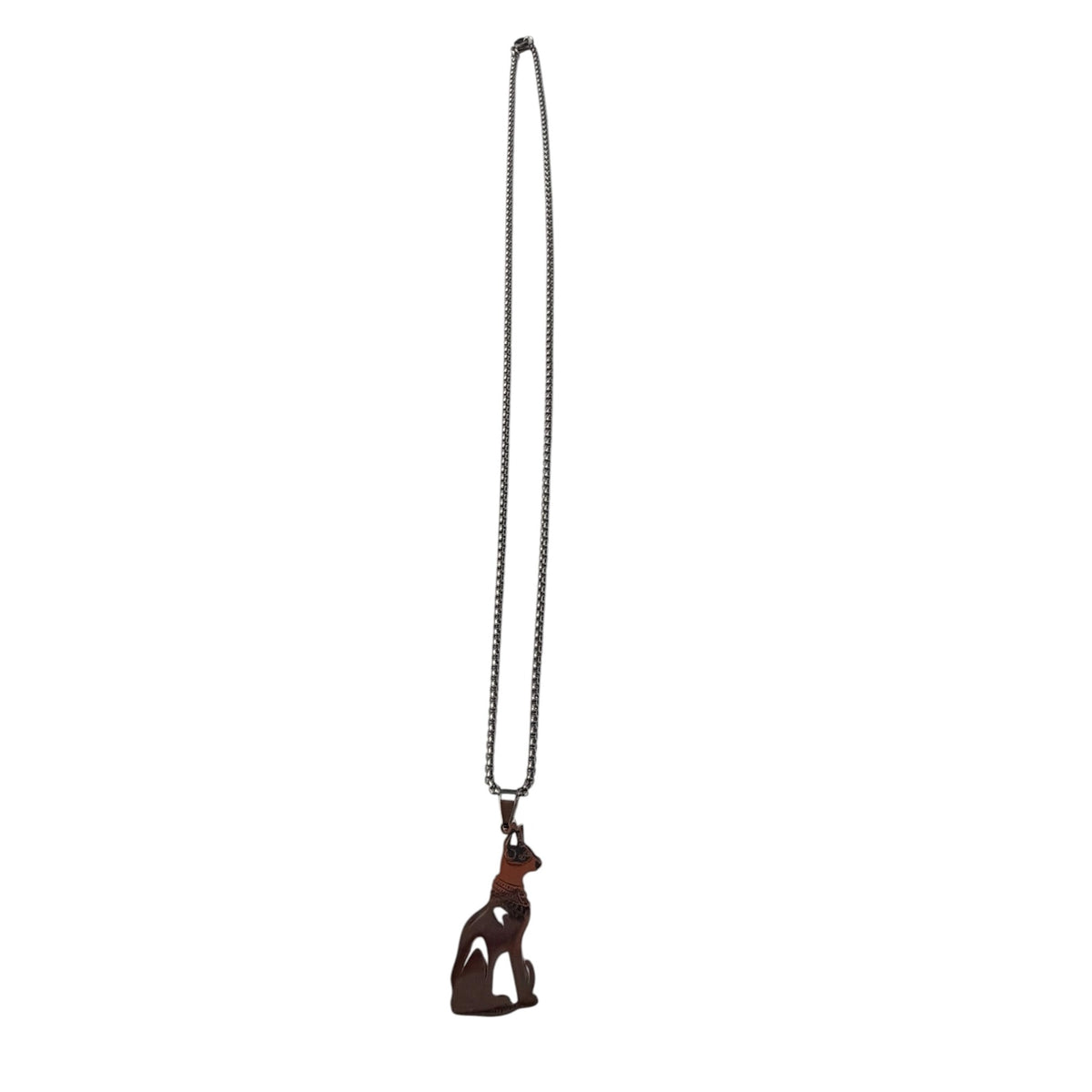 Egyptian Bastet Cat Goddess Pendant Necklace Silver Tone 22 Inch