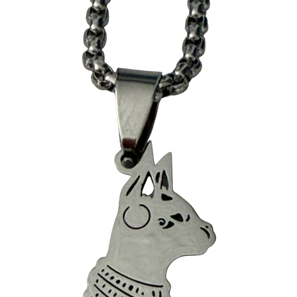 Egyptian Bastet Cat Goddess Pendant Necklace Silver Tone 22 Inch