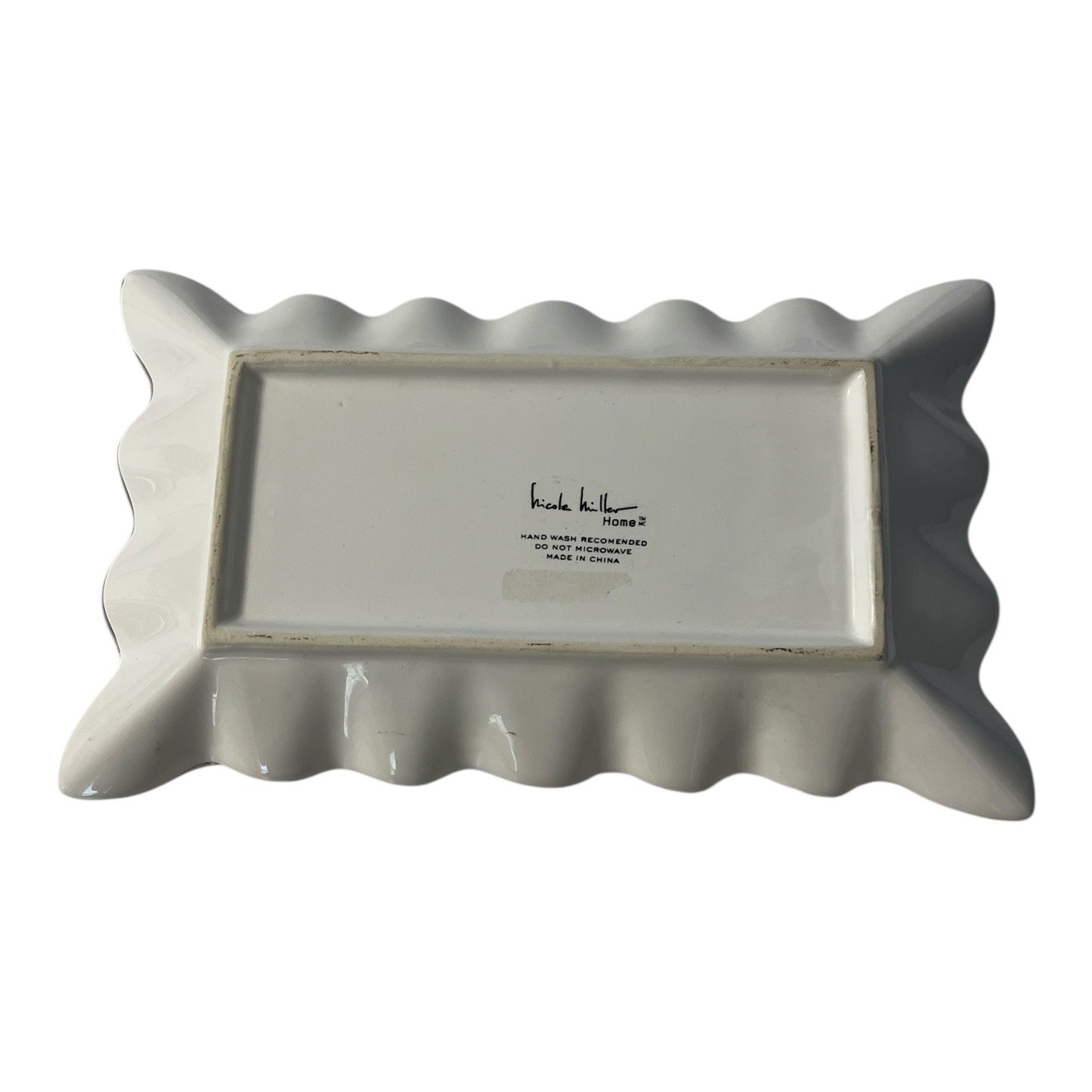Nicole Miller Home Silver Ceramic Rectangular Ruffled Edge Serving Platter – 10 x 6 x 2