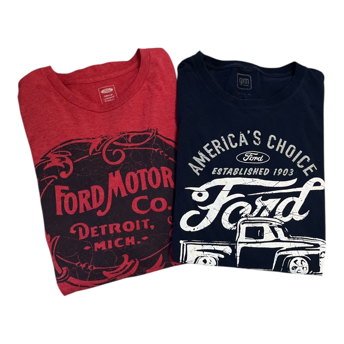 Set of 2 Ford Graphic T-Shirts – XXL – Vintage Truck & Detroit Logo – Licensed Auto Tee Bundle – 48x31 – 2010s