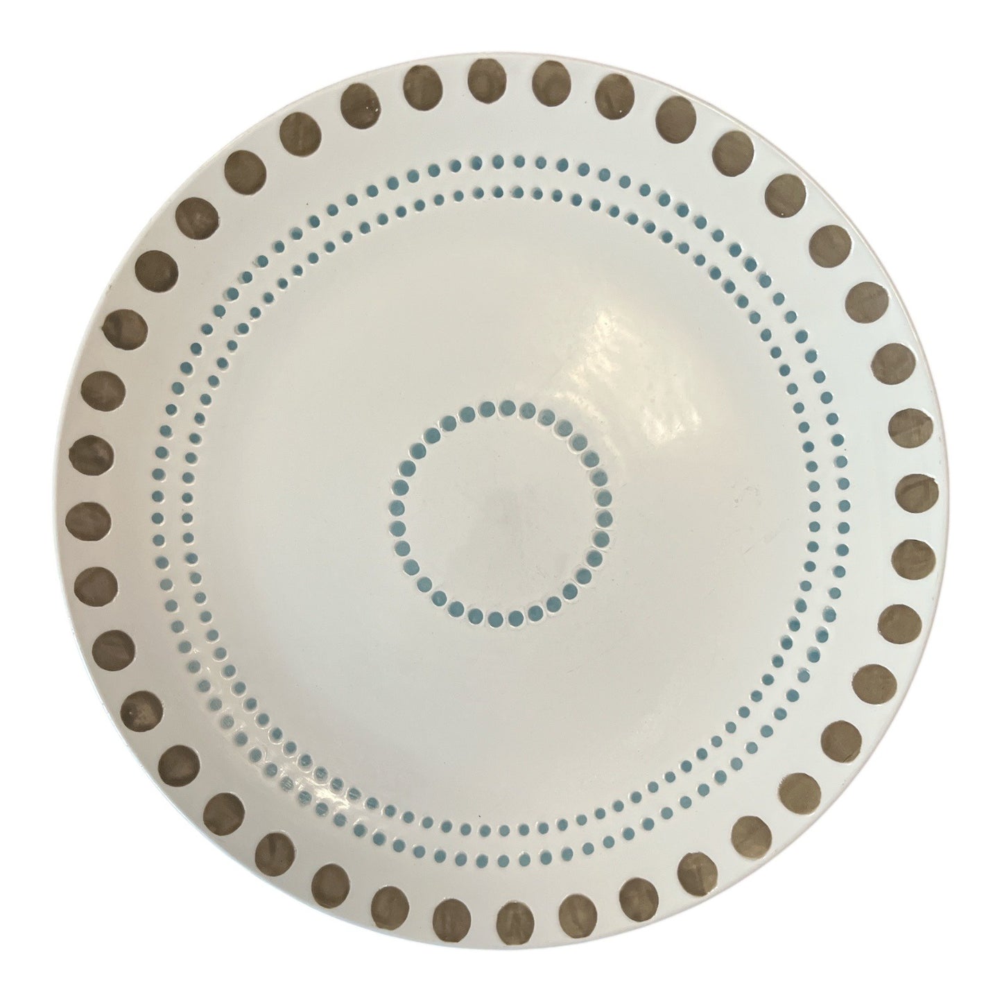 Rachael Ray Circles and Dots Dinner Plate 10.75” Blue Brown Polka Dot Stoneware