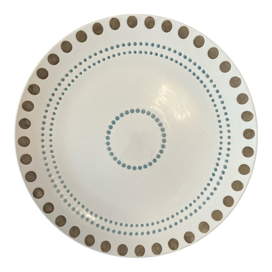 Rachael Ray Circles and Dots Dinner Plate 10.75” Blue Brown Polka Dot Stoneware