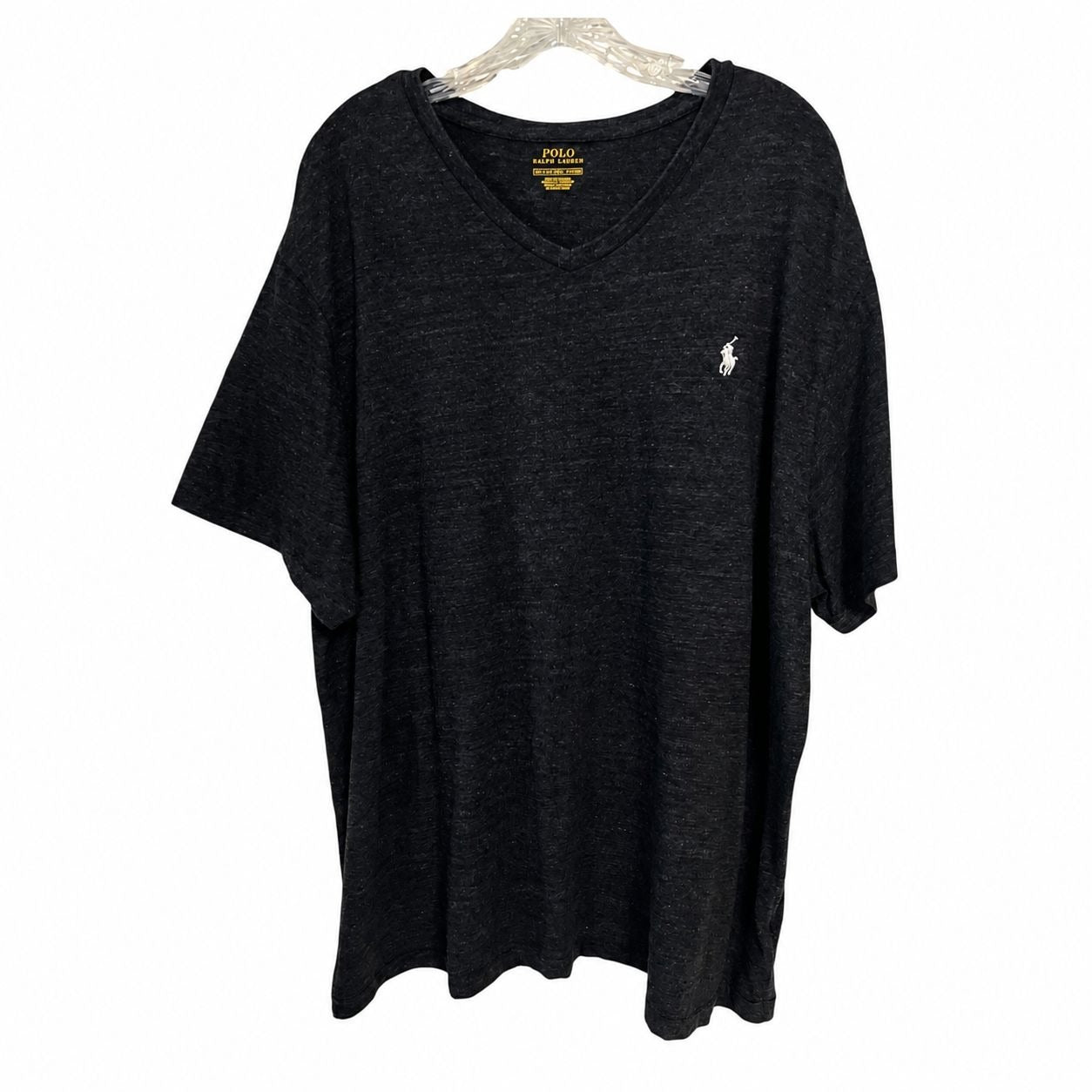 Polo Ralph Lauren Men's V Neck T Shirt 2XB Black Heather Big Tall Cotton Pony Logo