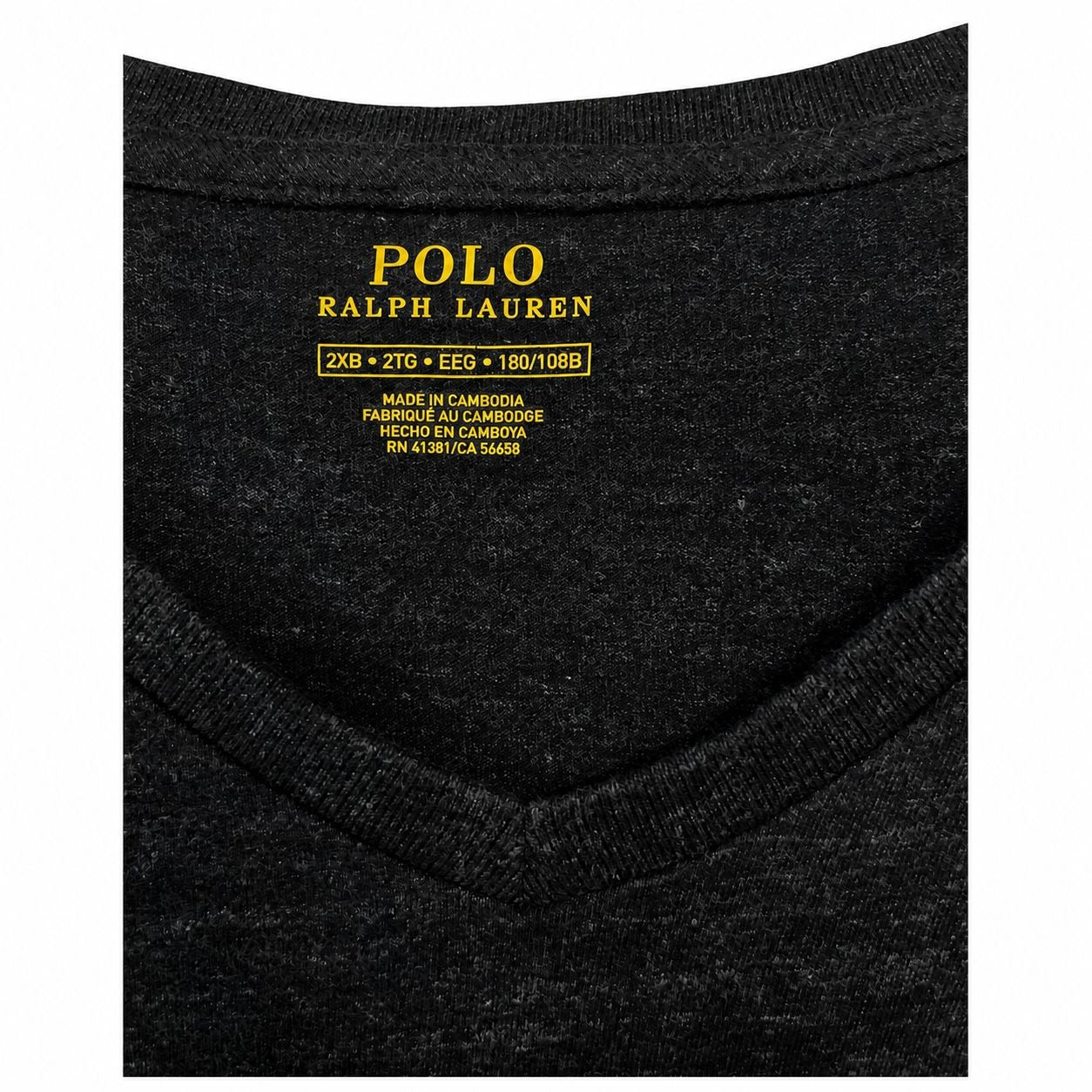 Polo Ralph Lauren Men's V Neck T Shirt 2XB Black Heather Big Tall Cotton Pony Logo