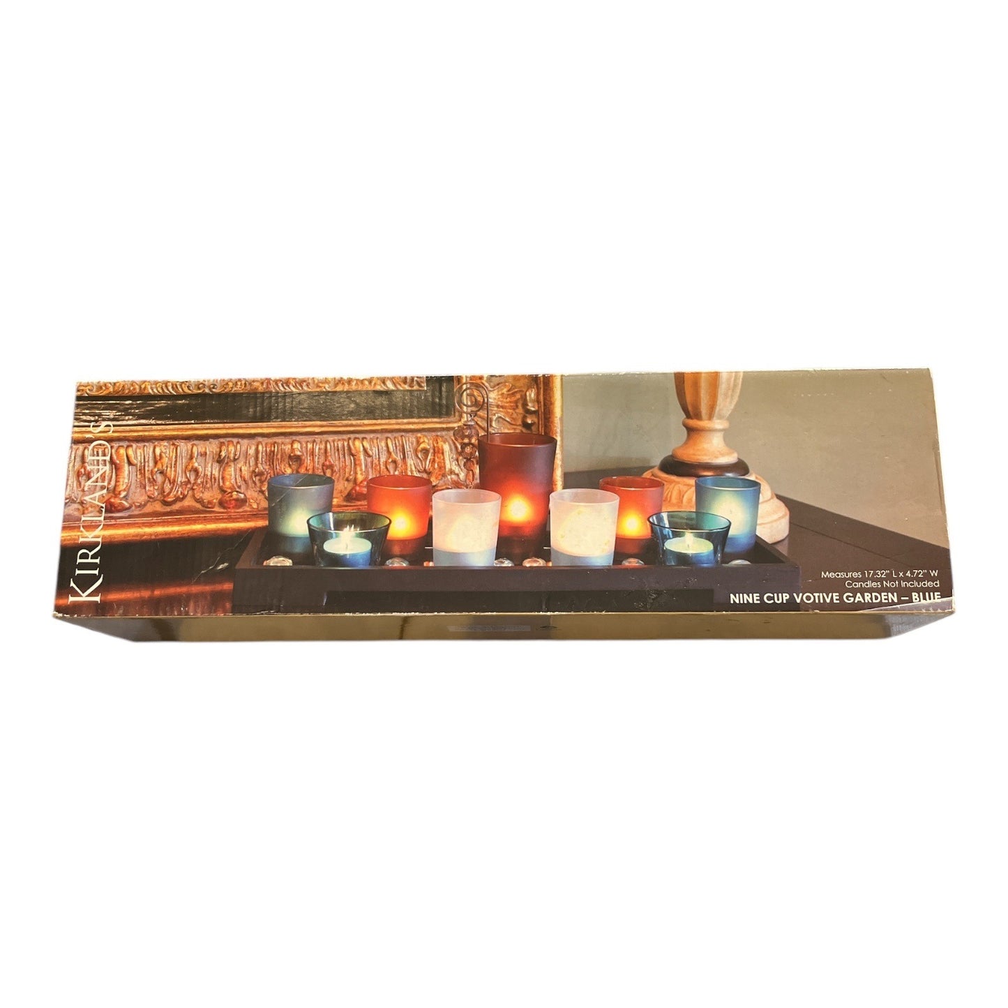 Kirkland Nine Cup Votive Garden Blue Glass Candle Holder Set Tray