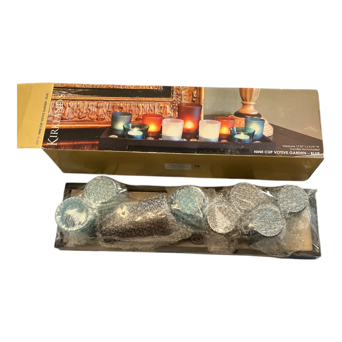 Kirkland Nine Cup Votive Garden Blue Glass Candle Holder Set Tray