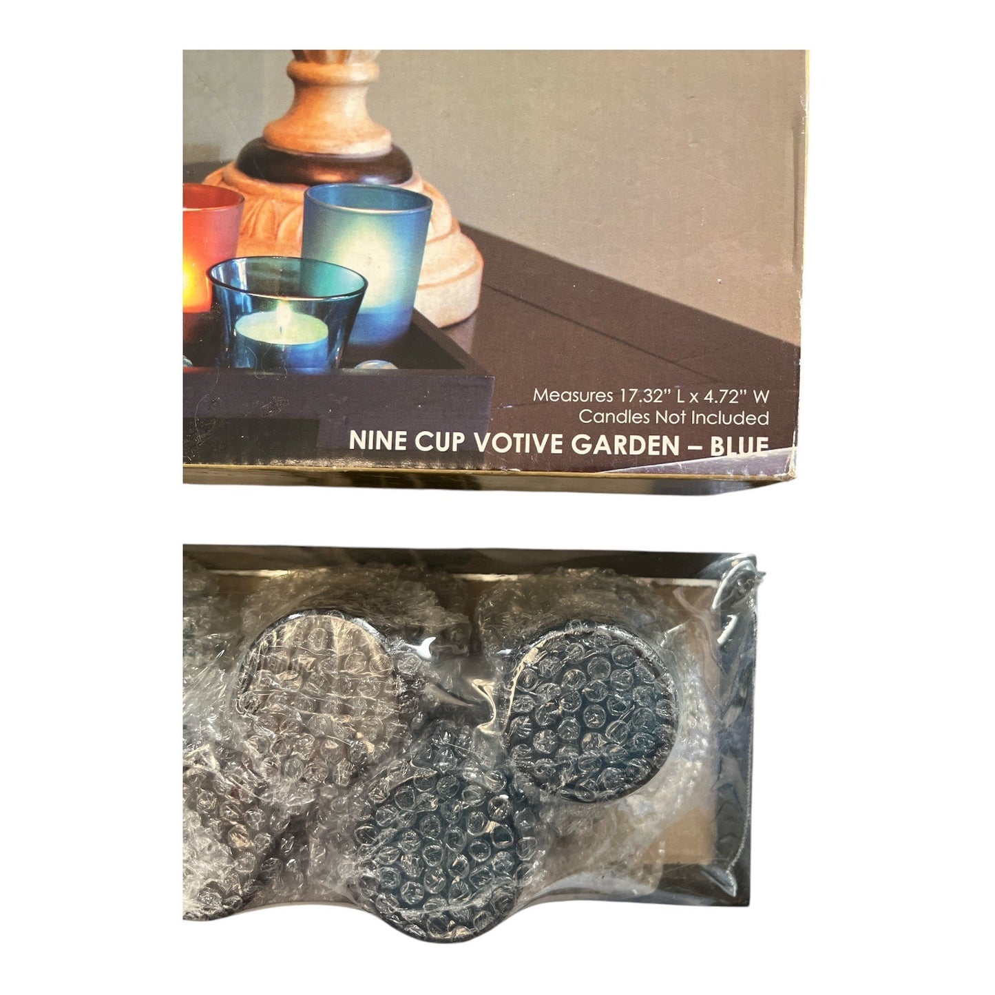 Kirkland Nine Cup Votive Garden Blue Glass Candle Holder Set Tray