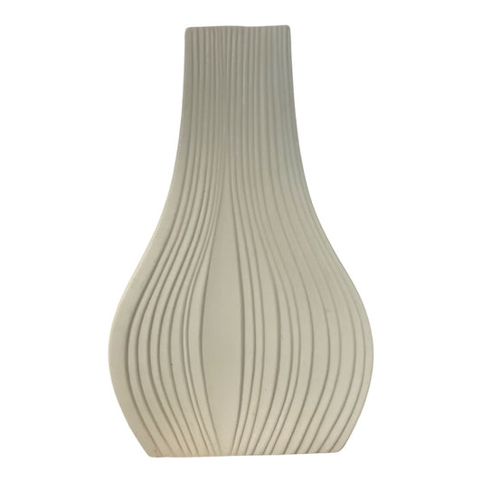 Vintage Artline Israeli Studio Art Pottery Ribbed White Ceramic Vase Modern 10"