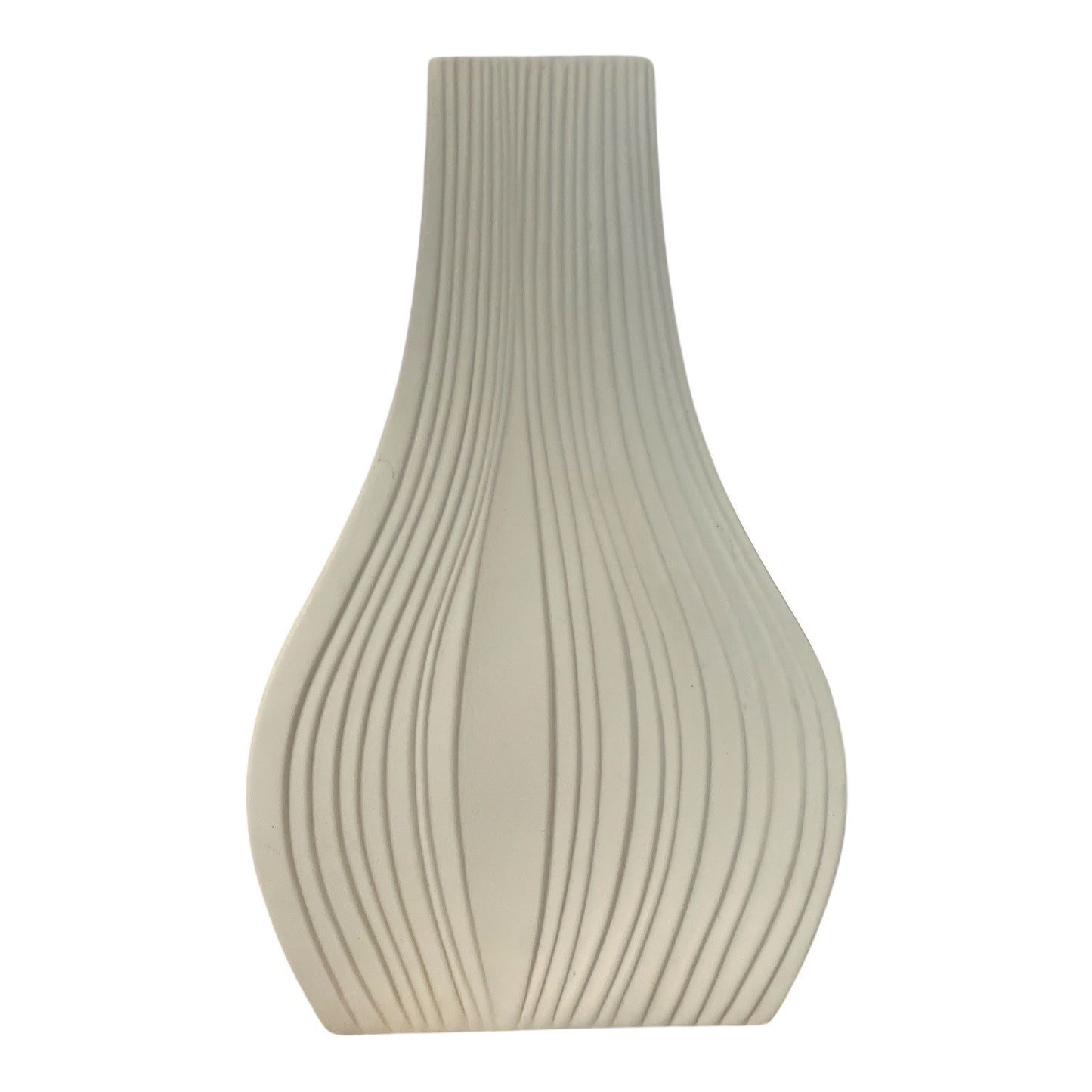 Vintage Artline Israeli Studio Art Pottery Ribbed White Ceramic Vase Modern 10"