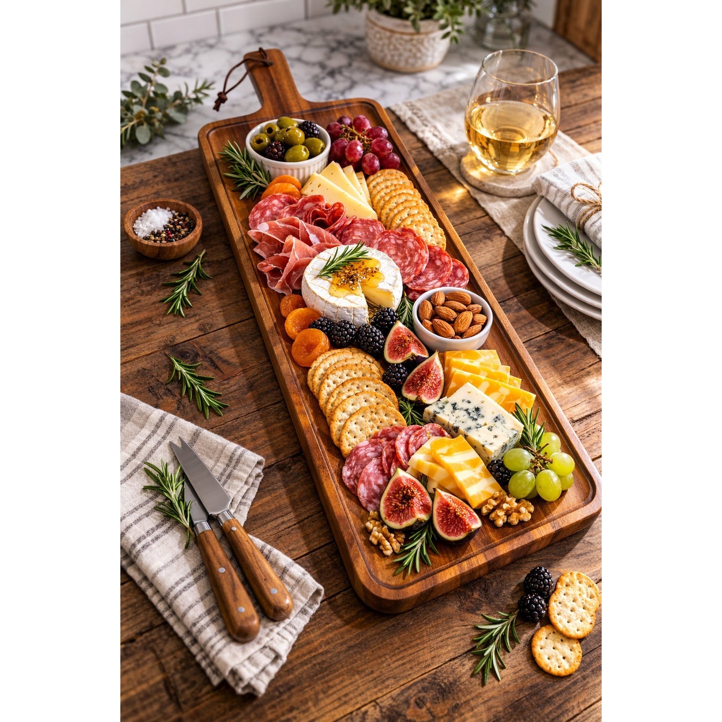 The Cellar Acacia Wood Paddle Serving Board 21.5” Charcuterie Tray Concave Serving Board Macy’s