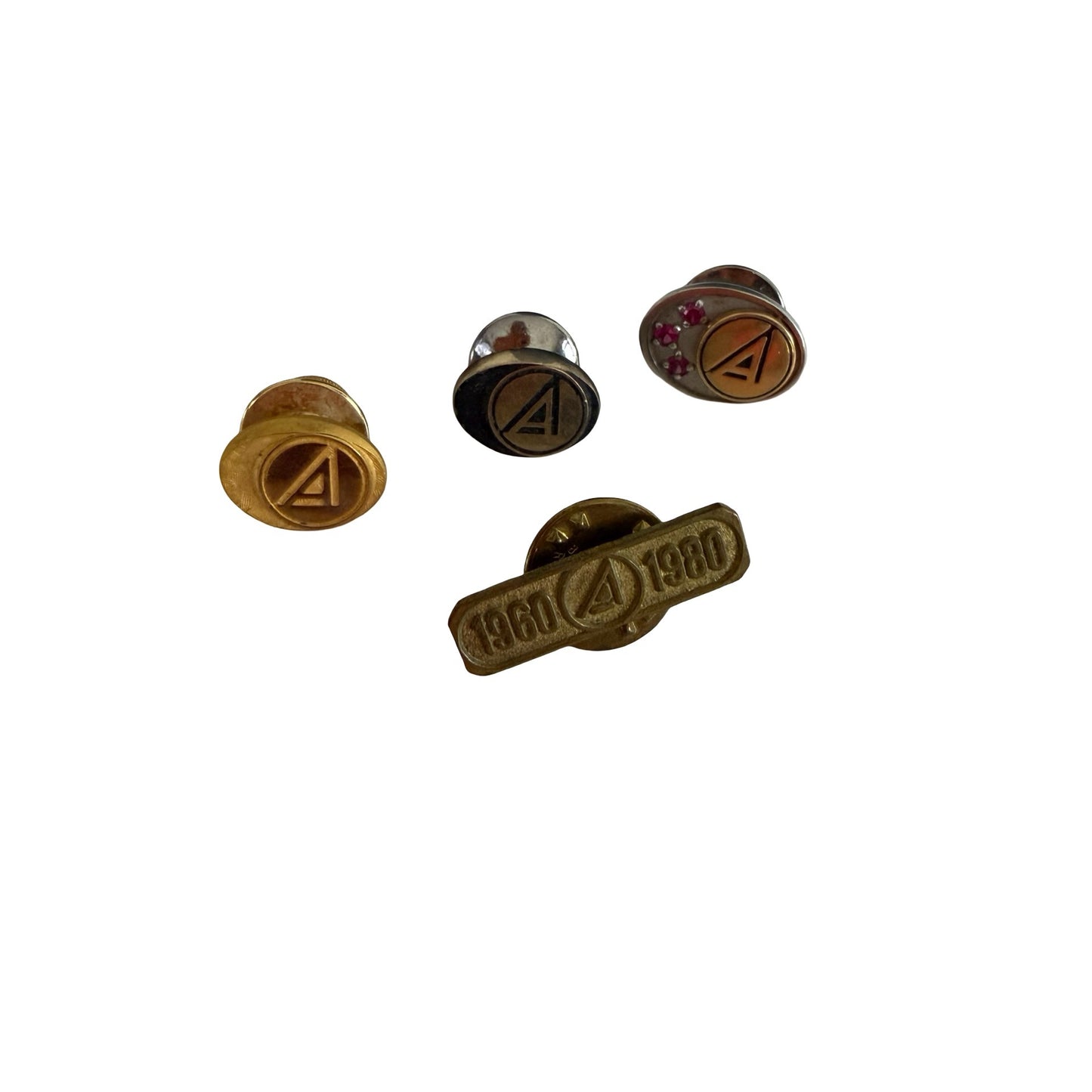 Vintage Employee Recognition Lapel Pin Set 14K 10K Gold cTo Marked 1960-1980 Anniversary Stylized A Logo
