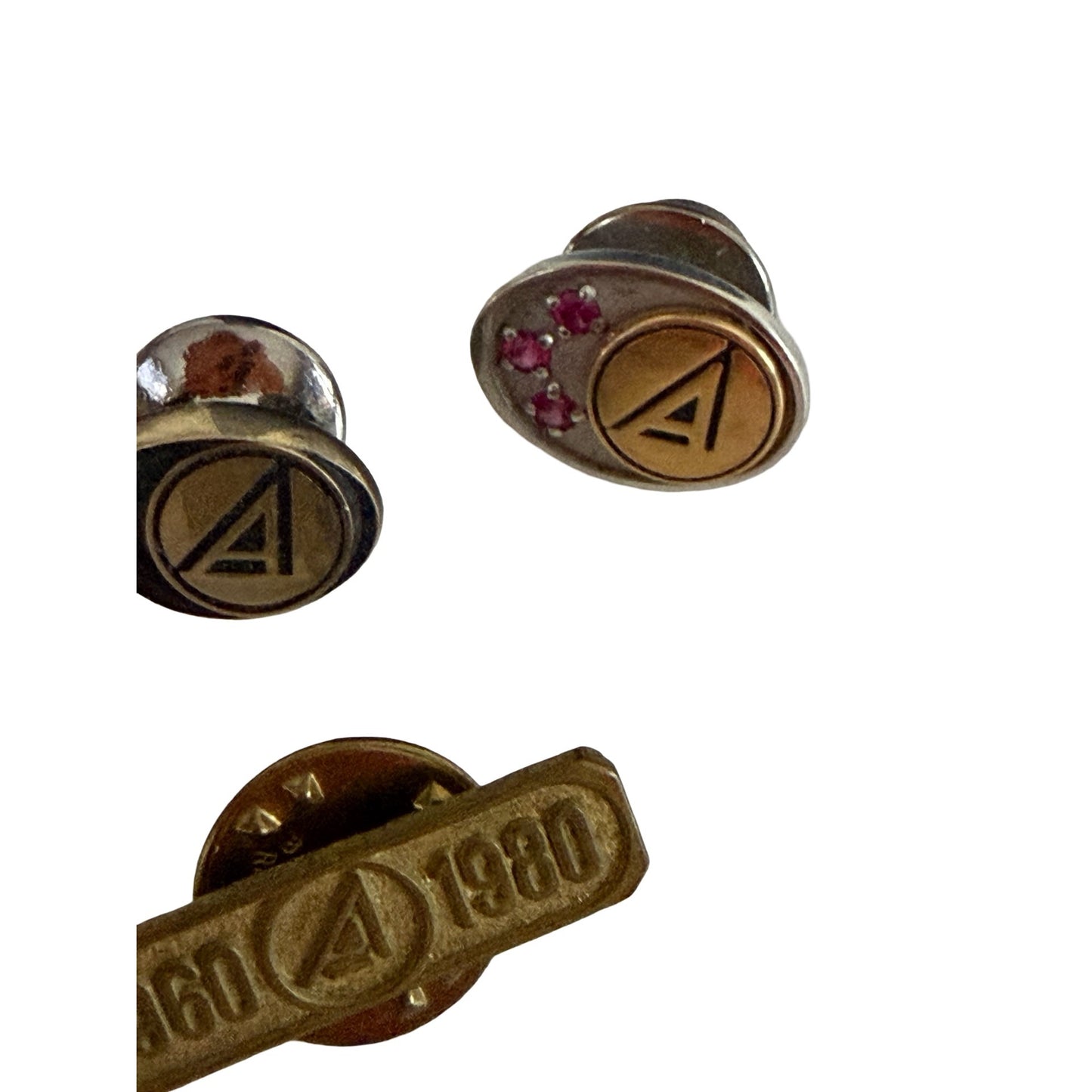 Vintage Employee Recognition Lapel Pin Set 14K 10K Gold cTo Marked 1960-1980 Anniversary Stylized A Logo