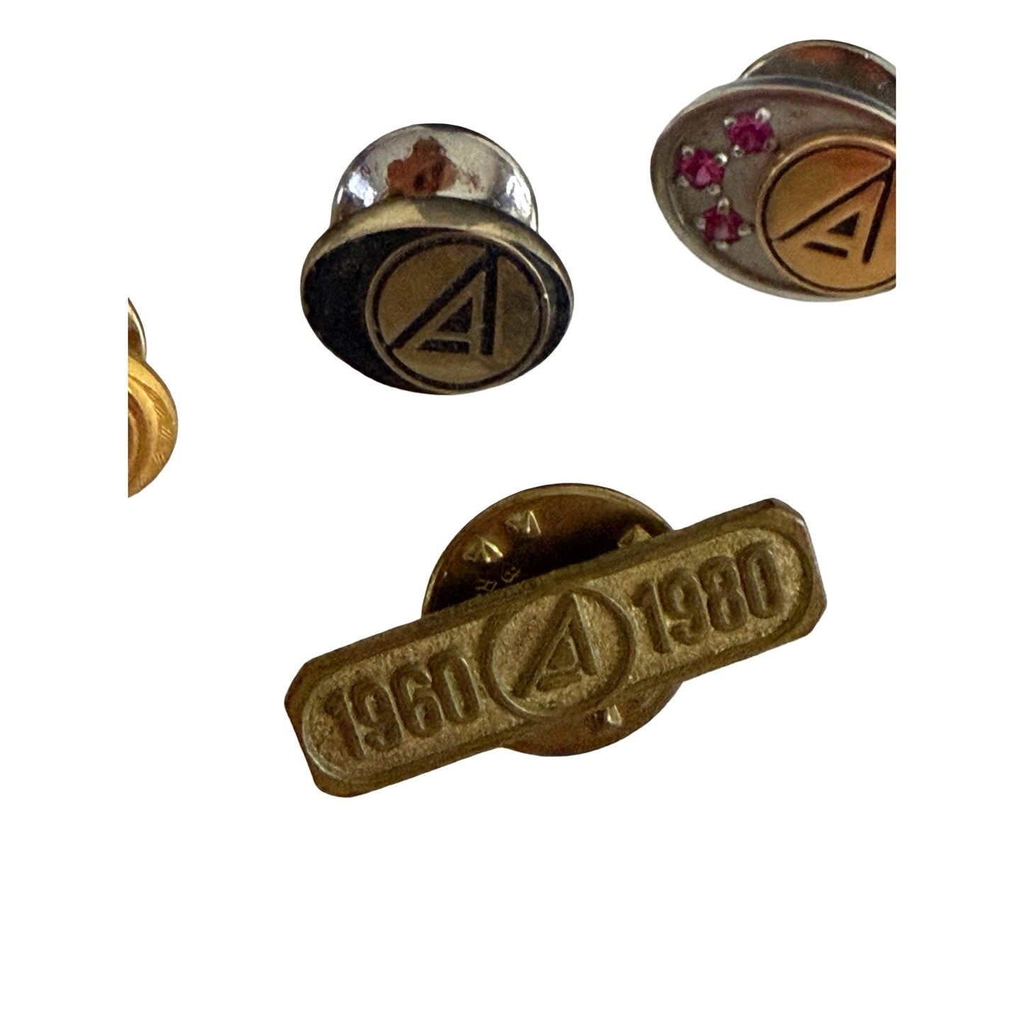 Vintage Employee Recognition Lapel Pin Set 14K 10K Gold cTo Marked 1960-1980 Anniversary Stylized A Logo