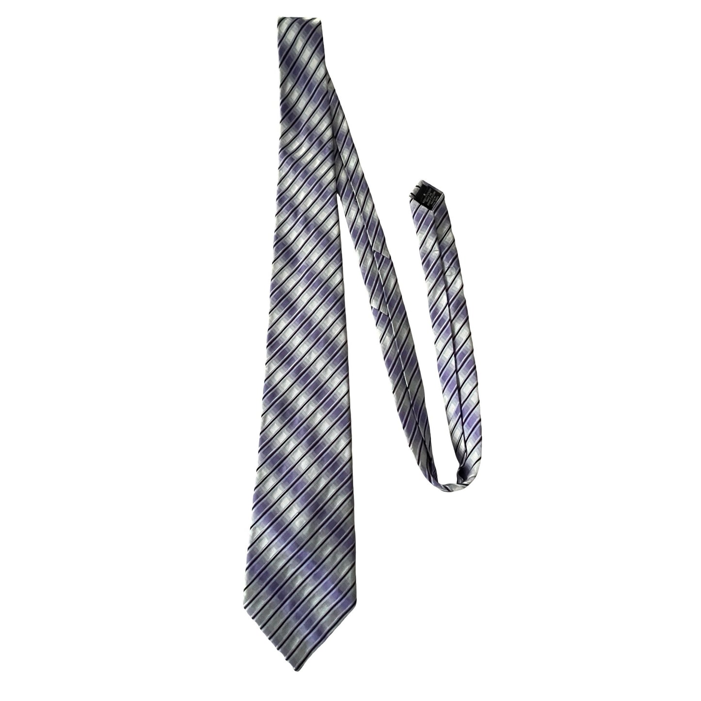 Liz Claiborne Crazy Horse Silk Tie Purple Silver Striped Handmade Necktie