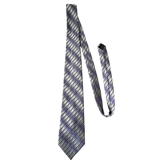 Liz Claiborne Crazy Horse Silk Tie Purple Silver Striped Handmade Necktie
