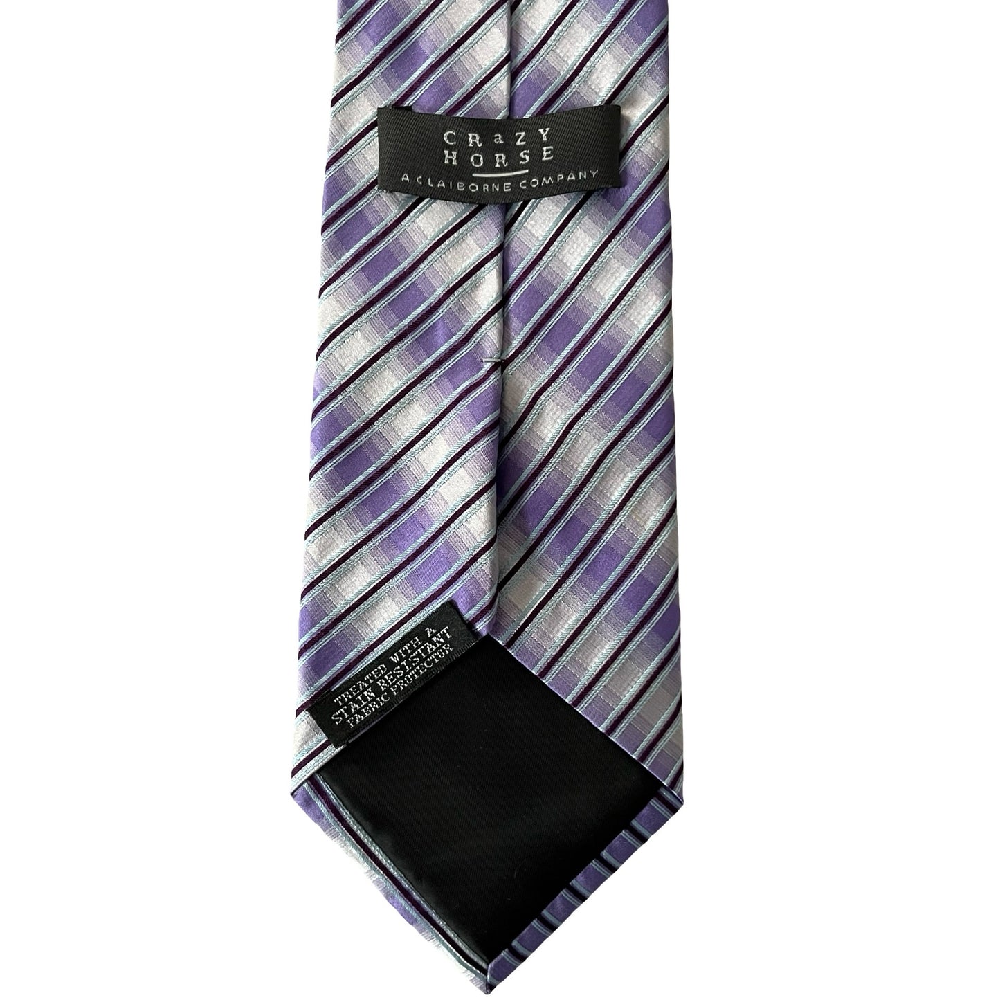 Liz Claiborne Crazy Horse Silk Tie Purple Silver Striped Handmade Necktie