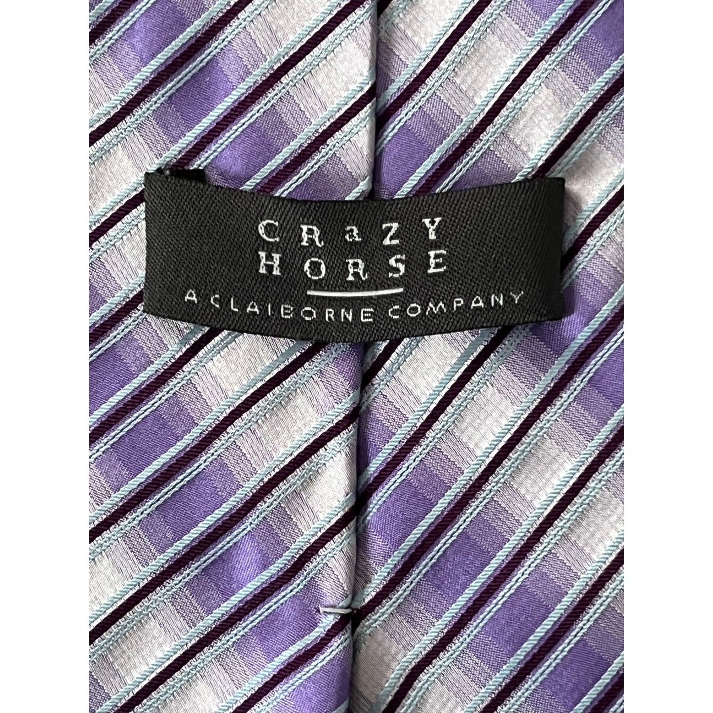 Liz Claiborne Crazy Horse Silk Tie Purple Silver Striped Handmade Necktie