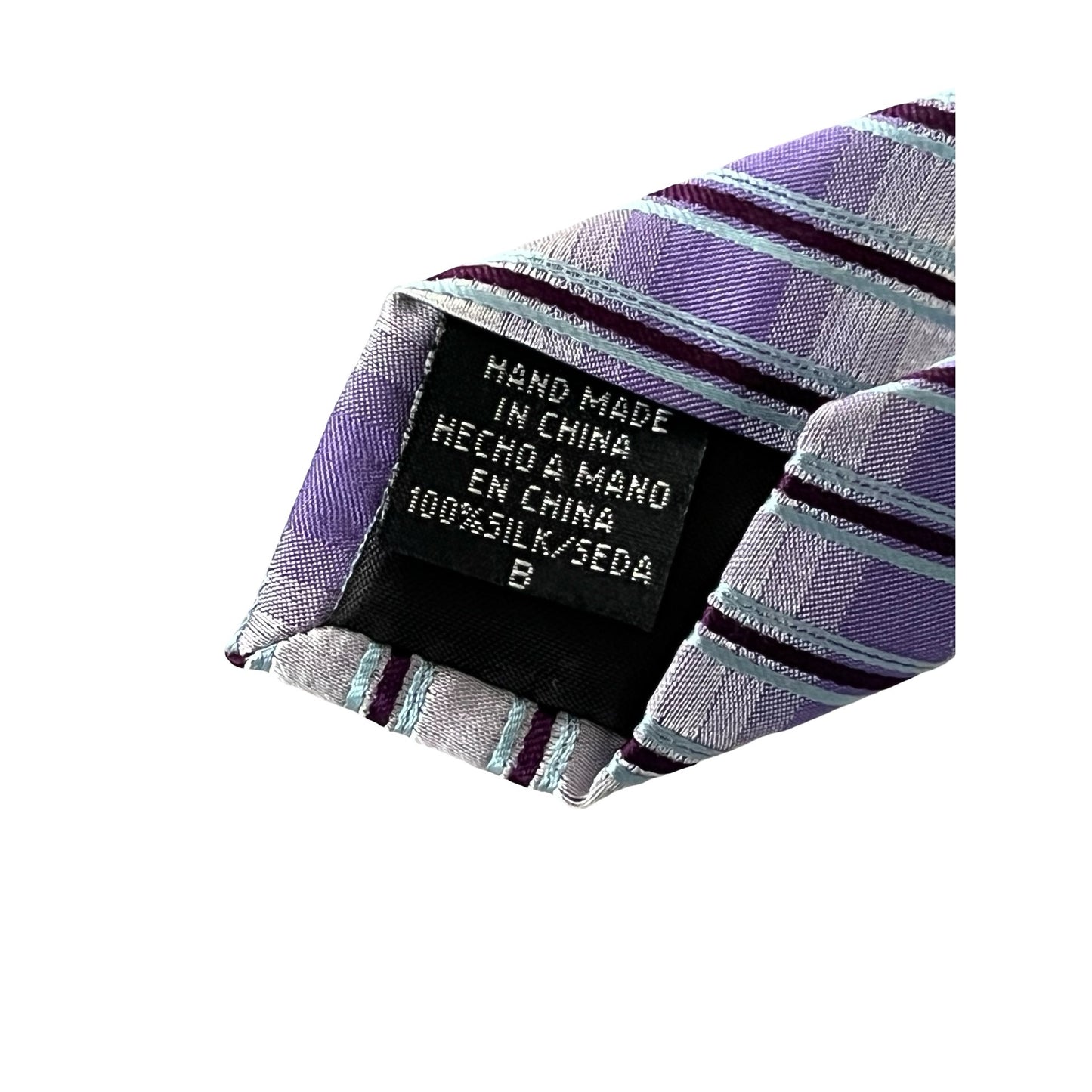 Liz Claiborne Crazy Horse Silk Tie Purple Silver Striped Handmade Necktie