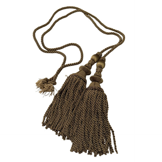 Vintage Dark Gold Double Curtain Tieback Tassel Pair 54" Decorative Drapery Holdbacks