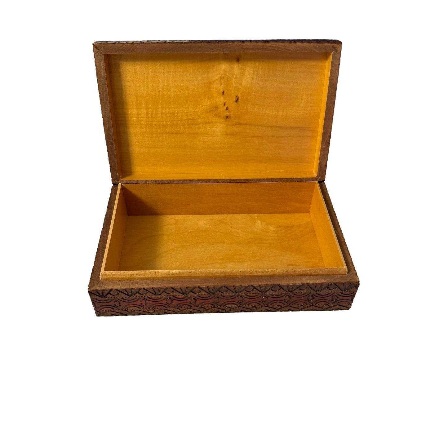Vintage Hand Carved Wooden Trinket Box Geometric Folk Art Storage Box