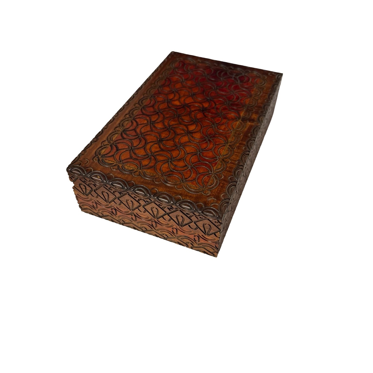 Vintage Hand Carved Wooden Trinket Box Geometric Folk Art Storage Box