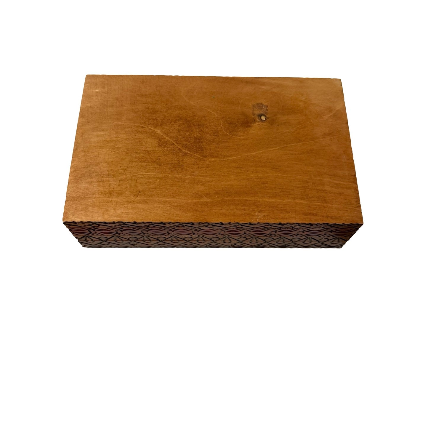 Vintage Hand Carved Wooden Trinket Box Geometric Folk Art Storage Box