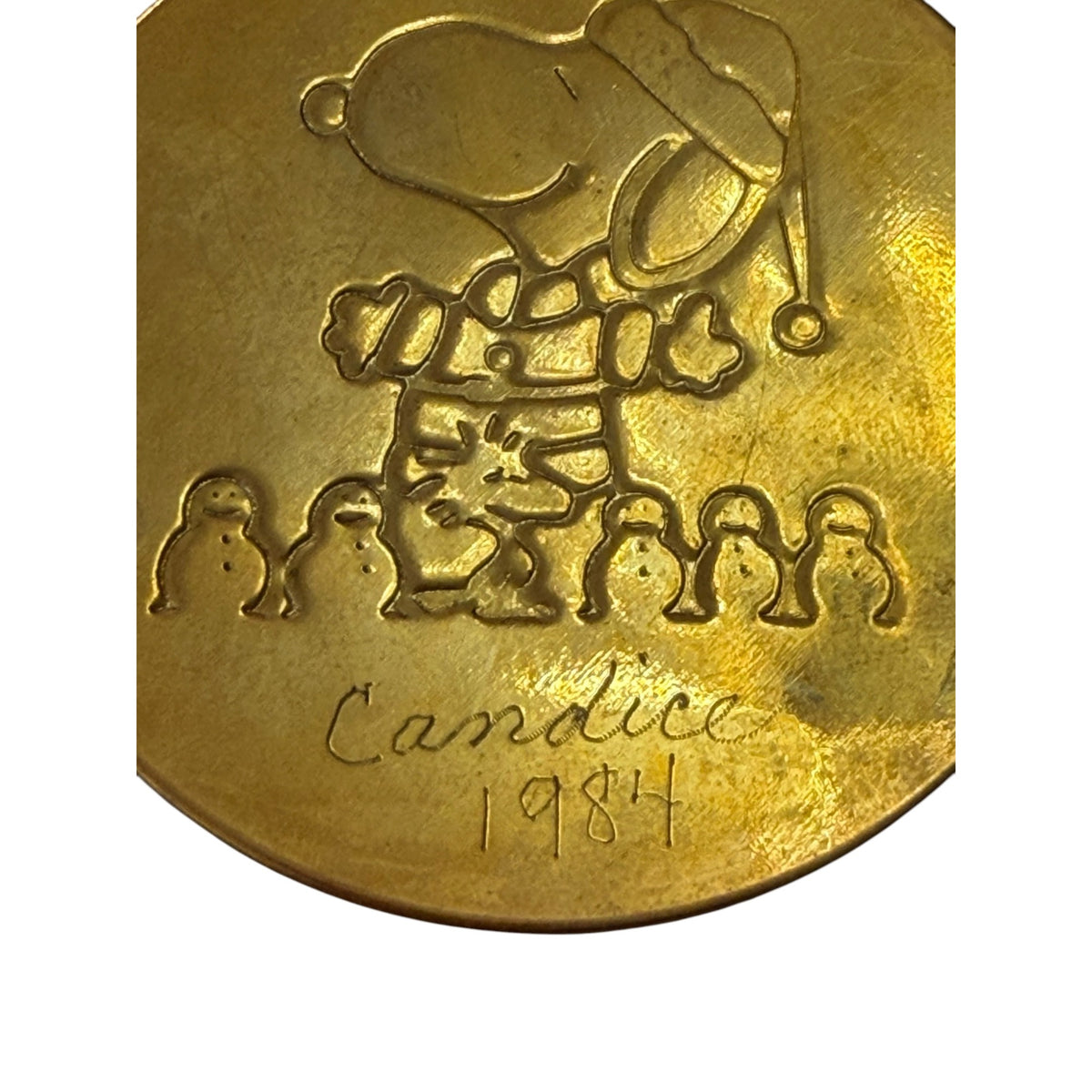 Vintage 1984 Peanuts Snoopy Woodstock Brass Christmas Ornament Personalized 2.25"