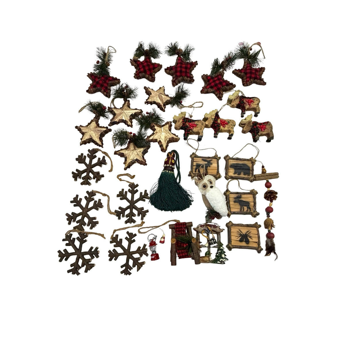 30 Pc Rustic Woodland Christmas Ornament Lot Moose Buffalo Plaid Cabin Lodge