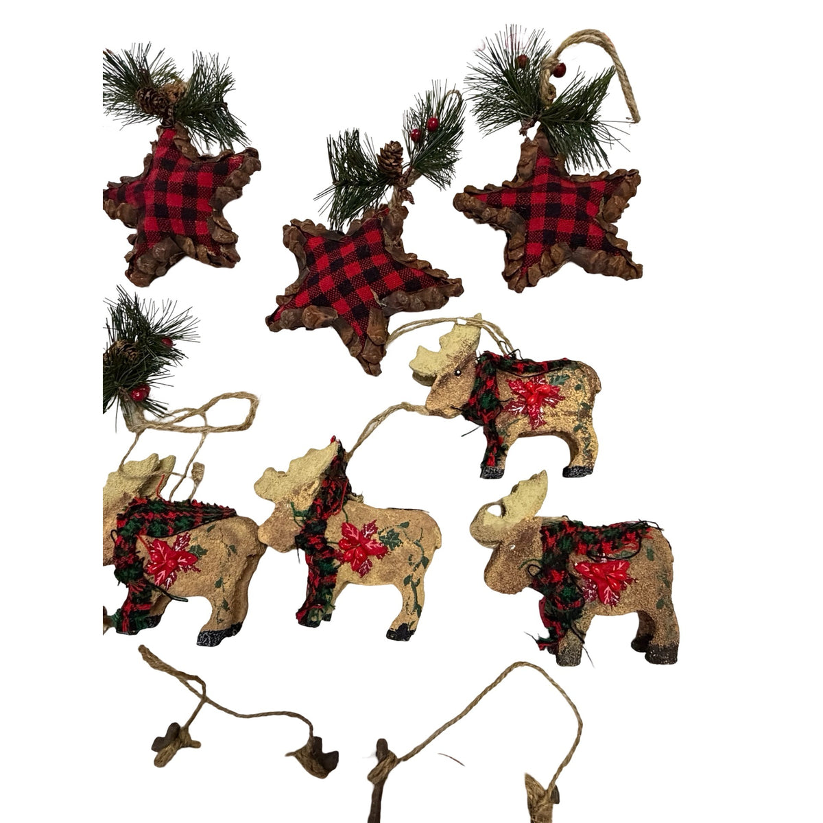 30 Pc Rustic Woodland Christmas Ornament Lot Moose Buffalo Plaid Cabin Lodge