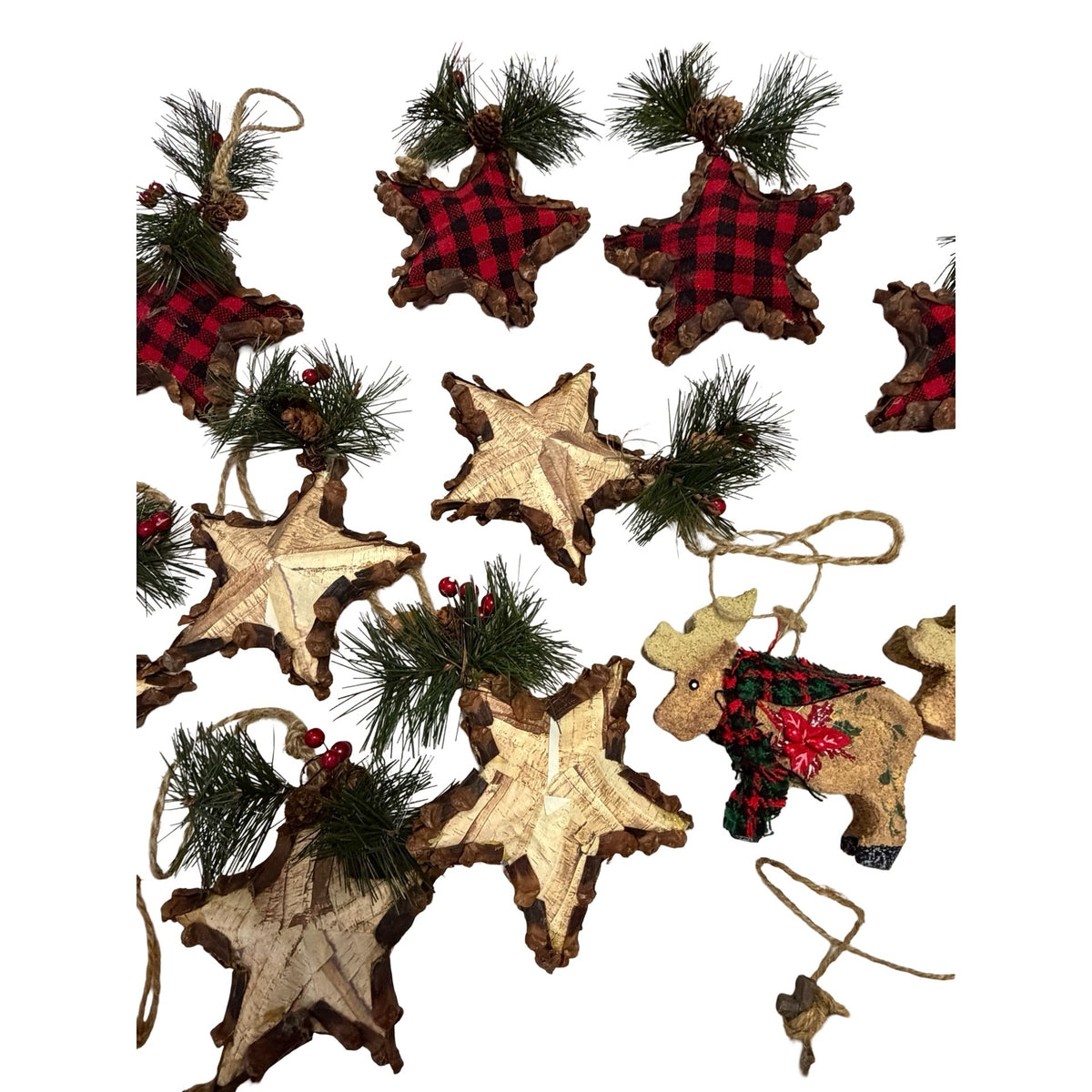 30 Pc Rustic Woodland Christmas Ornament Lot Moose Buffalo Plaid Cabin Lodge