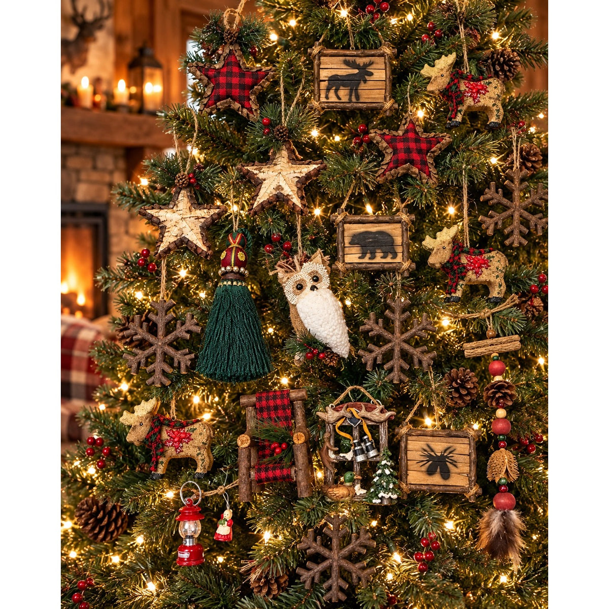 30 Pc Rustic Woodland Christmas Ornament Lot Moose Buffalo Plaid Cabin Lodge