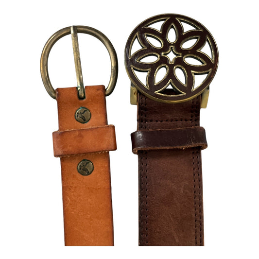 American Eagle Outfitters Leather Belt Set of 2 Brown Embroidered & Solid Medium