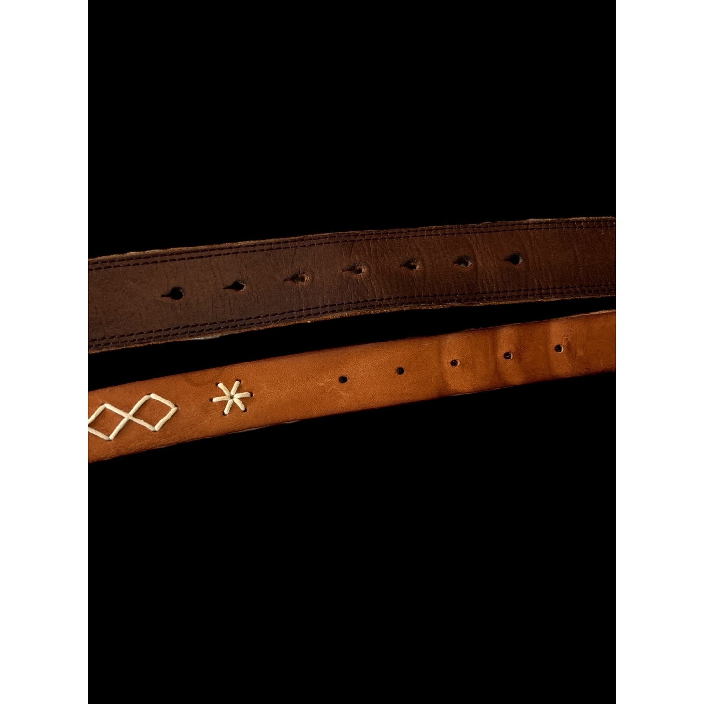 American Eagle Outfitters Leather Belt Set of 2 Brown Embroidered & Solid Medium