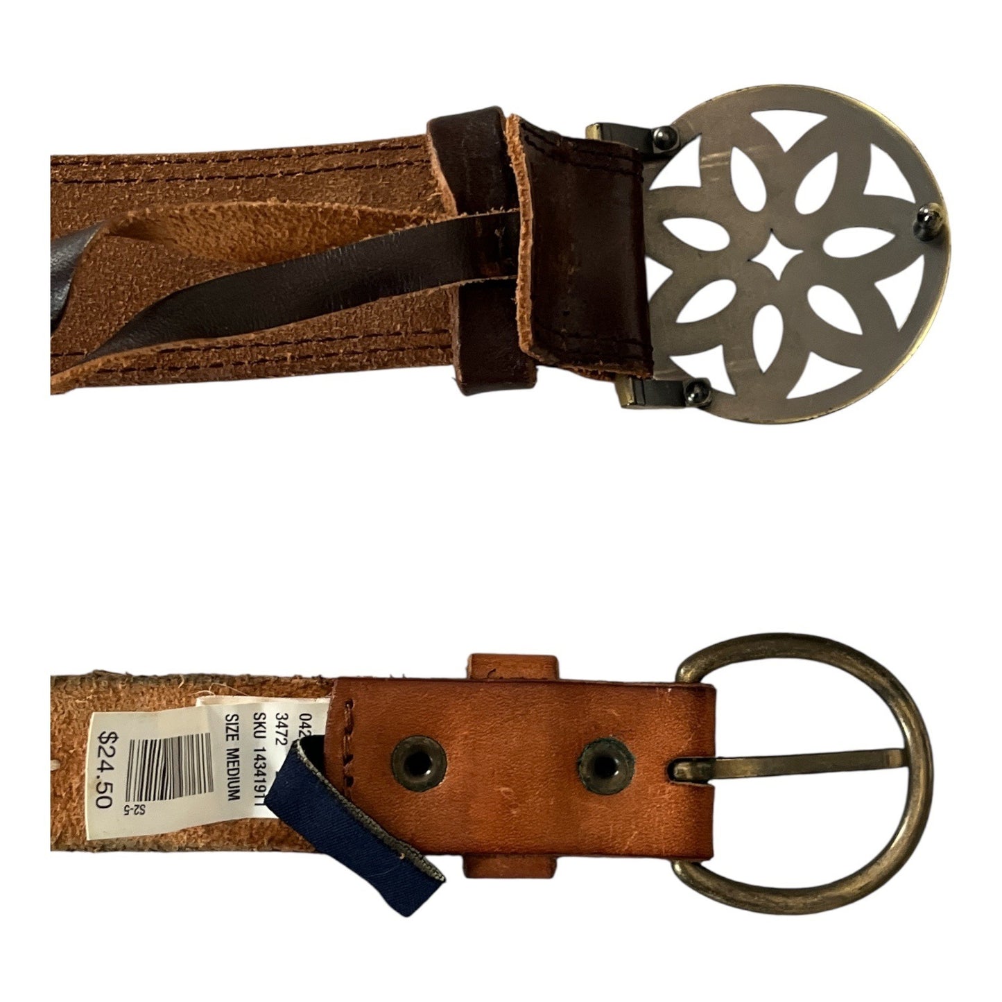 American Eagle Outfitters Leather Belt Set of 2 Brown Embroidered & Solid Medium