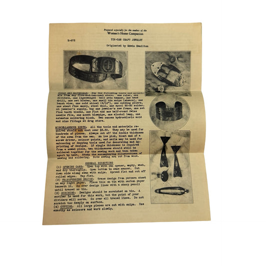 Vintage Woman's Home Companion Tin Can Craft Jewelry Edwin Hamilton Pattern