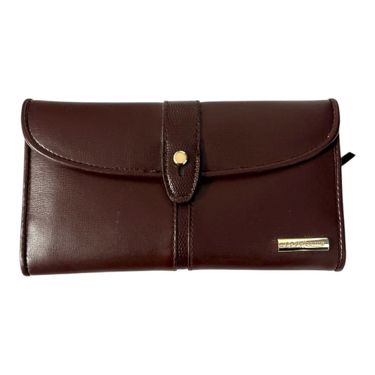 Y2K Liz Claiborne Burgundy Faux Leather Wallet Organizer with Gold Logo Plate & Snap Closure – Vtg