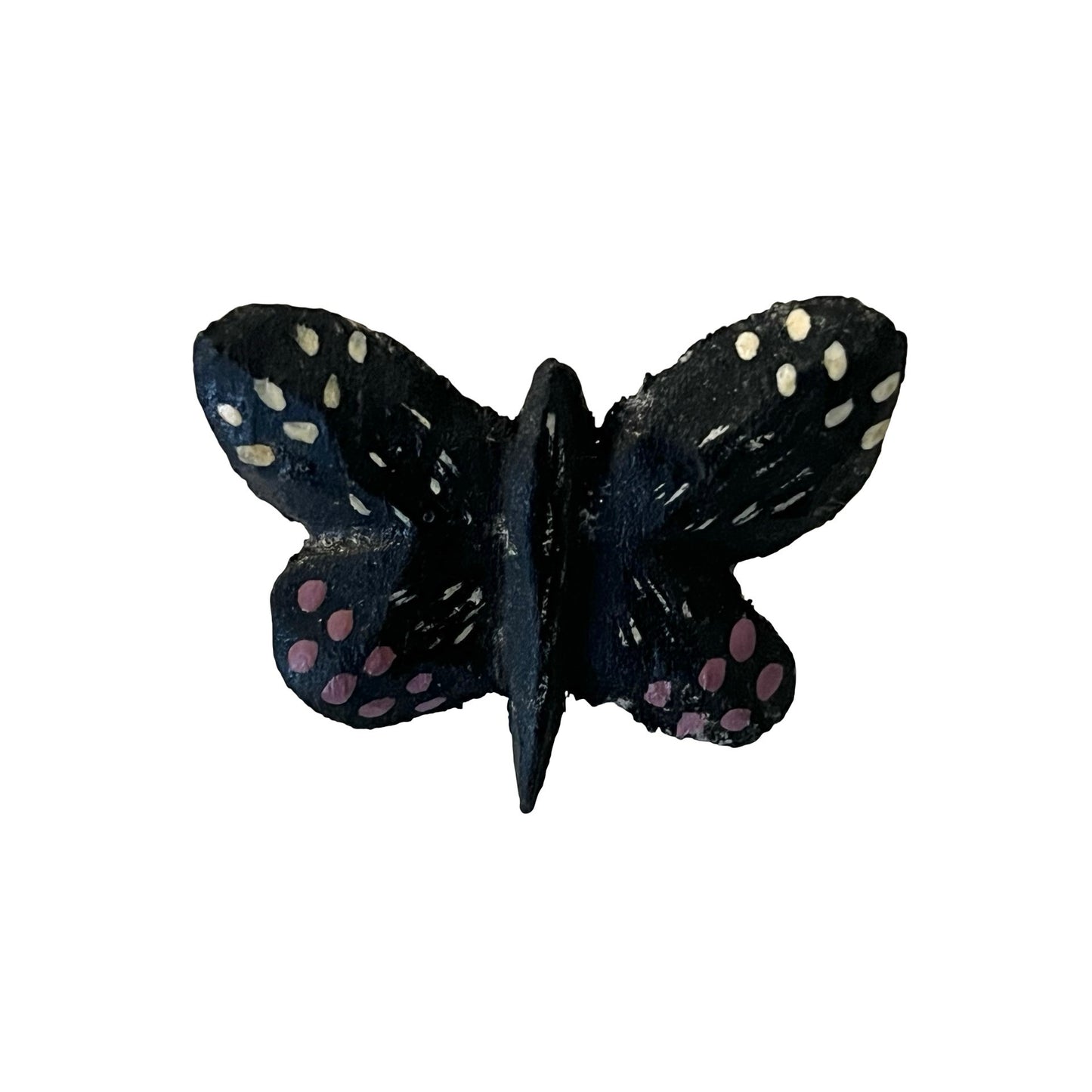 Vintage Hand Painted Wooden Butterfly Brooch Folk Art Black Butterfly Pin Signed DHK 6-8-80