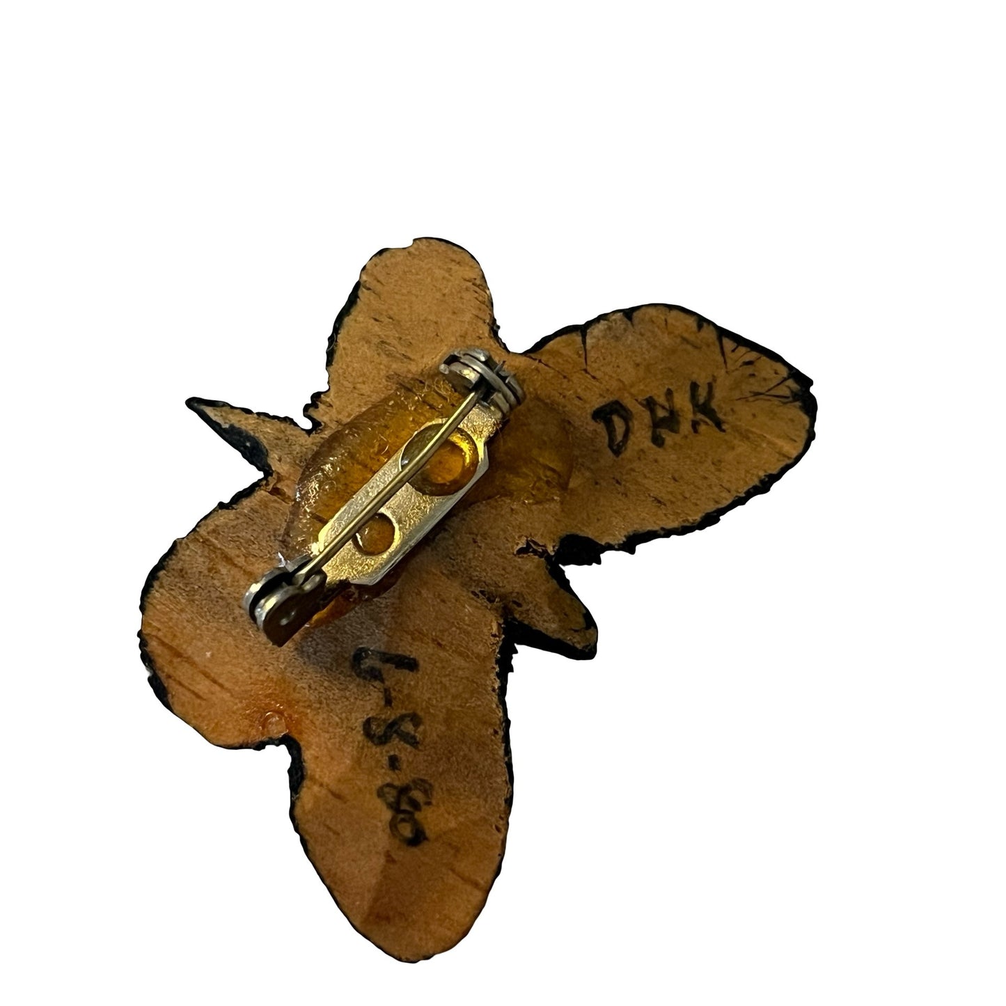 Vintage Hand Painted Wooden Butterfly Brooch Folk Art Black Butterfly Pin Signed DHK 6-8-80
