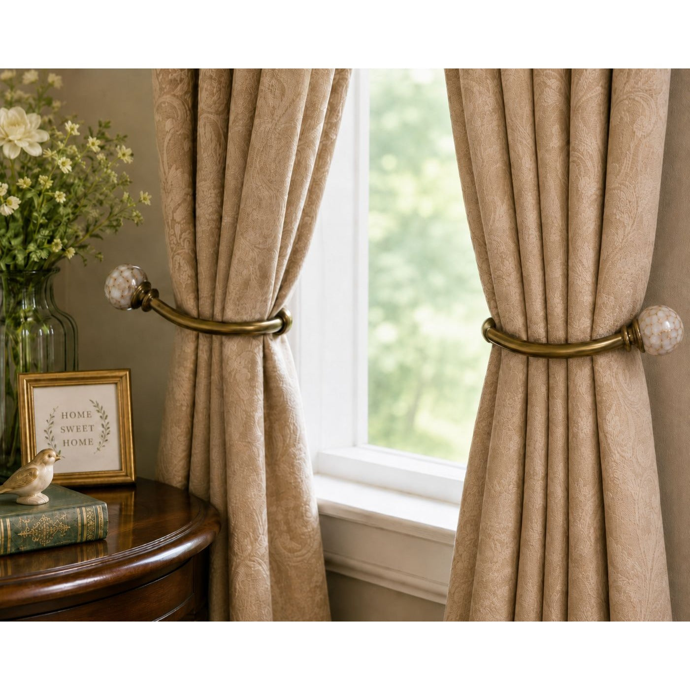 Vintage JCPenney Scarf Holders Curtain Holdbacks Brass Mosaic Glass Set of 2