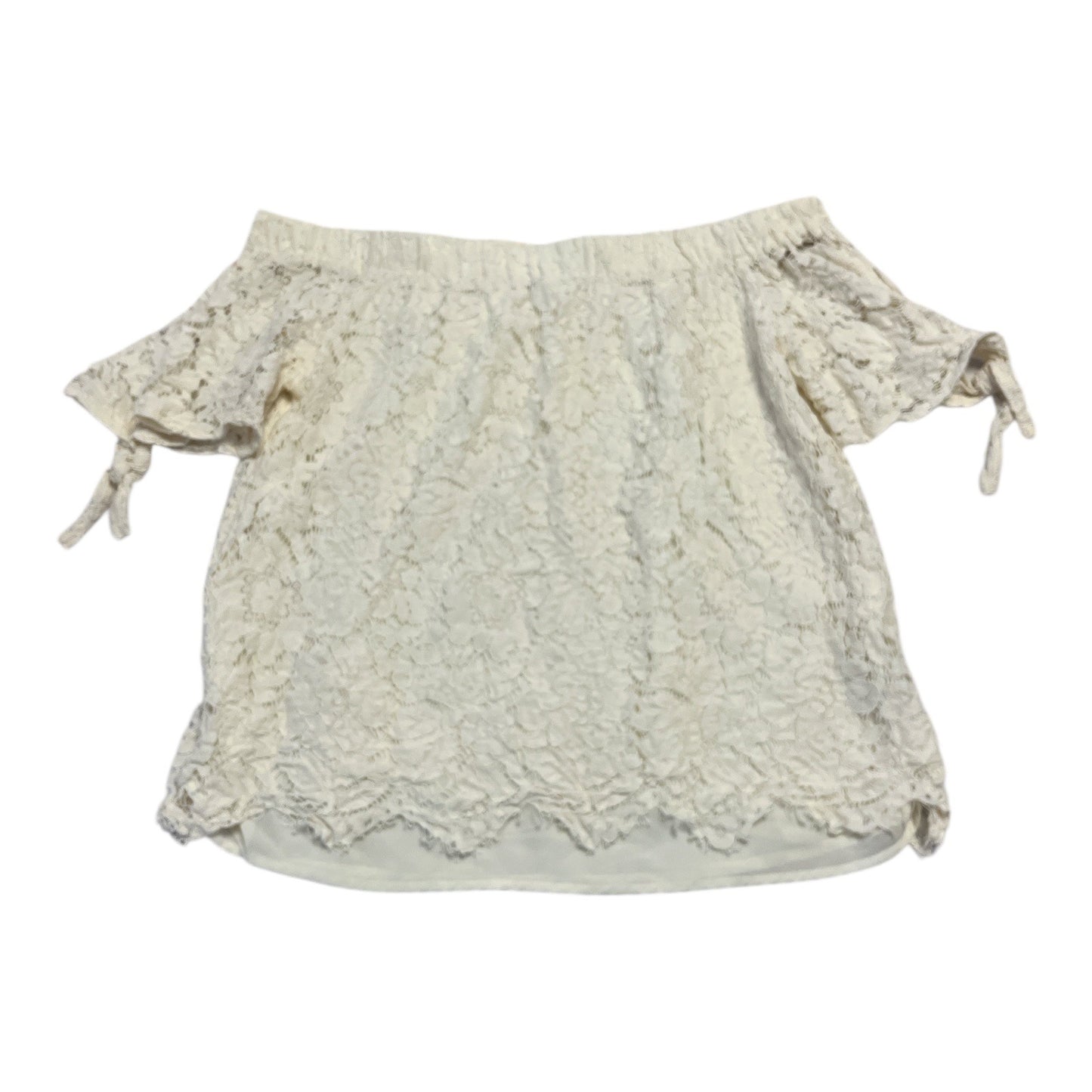 Haute Monde Women’s Size L Off-Shoulder Ivory Lace Top – Short Sleeve Boho Blouse