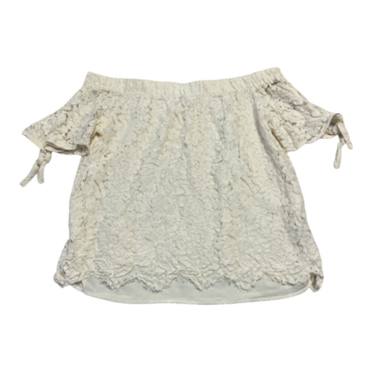 Haute Monde Women’s Size L Off-Shoulder Ivory Lace Top – Short Sleeve Boho Blouse